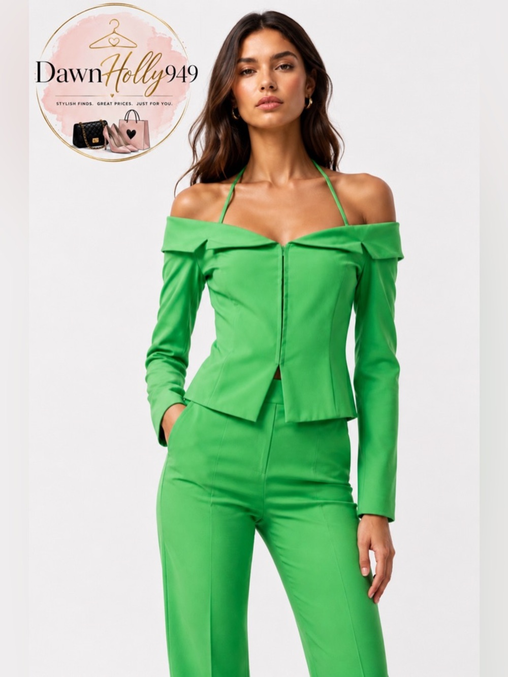 Zara Green Off-Shoulder Cropped Long-Sleeve Top